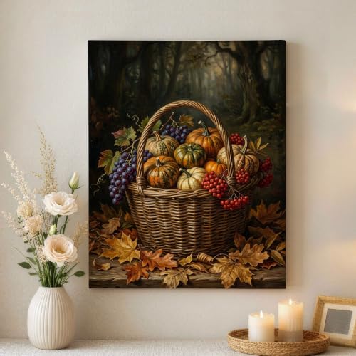 Lienzo de calabazas rústicas e impresiones de otoño para colgar en la pared de casa