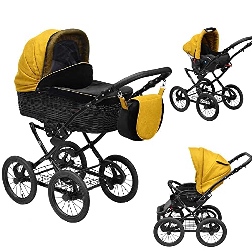 Lux4Kids Retro Kinderwagen Nature One Luftreifen Weide geflochten Weidenkorb Powder Kiss 06 2in1 ohne Babyschale