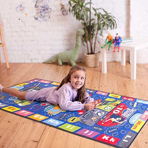 Kc Cubs Justice League Boys & Girl Super Hero Hopscotch Number Counting Abc Alphabet Activity Educational Learning & Game Play Area Rug Carpet For Kids And Children Bedrooms, Classroom And Playroom #TOP4