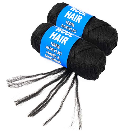 100% Brazilian Wool Hair Acrylic Yarn for African Hair Jumbo Braids/Senegalese Twist/Faux Locs/Wraps/Dreadlocks (2Roll, Natural Black)