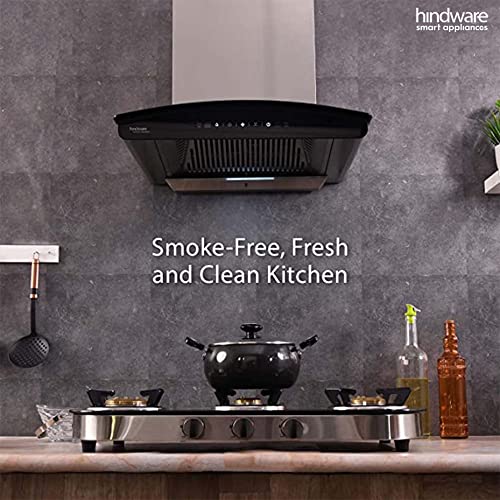 Image of Hindware Smart Appliances | Elena 90 cm Chimney | 1100 CMH | Curved Glass | Auto Clean | Push Button | 5 Yrs Warranty on Motor & 2 Yrs on Product | Wall Mounted (Baffle Filter, LED Lamps, Black)