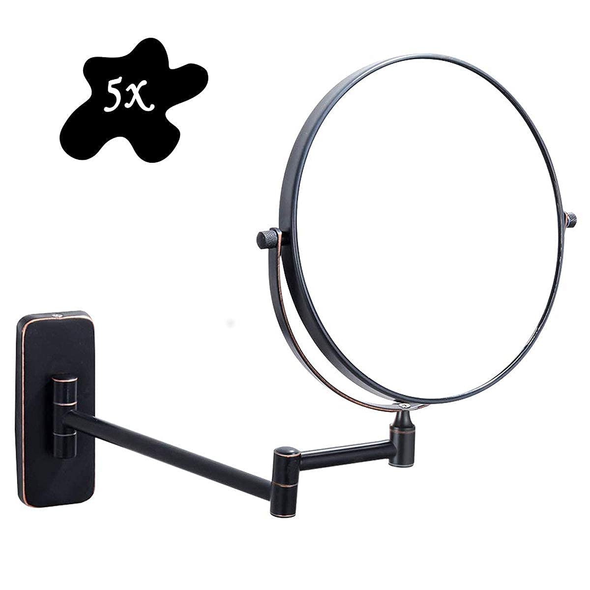 Miroir de maquillage mural grossissant 5X chrome pivotant