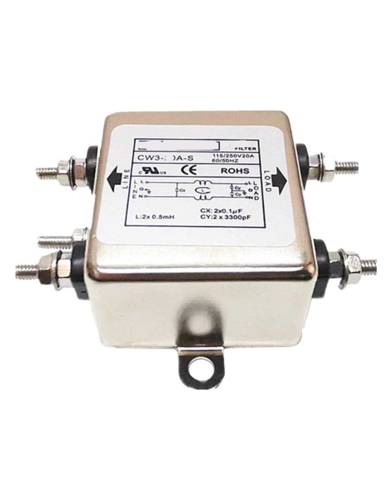 JJHQOKYNA Single-phase AC power filter purifier 220VC W1BL2 bipolar single pole 10A 6A 3A outlet type(CW3-10A-S Unipolar screw)