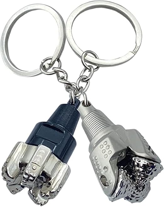 3D Rotatable Tricone Drill bit Keychain Silver Color and PDC Drill bit Key Chain Oil Field Drill