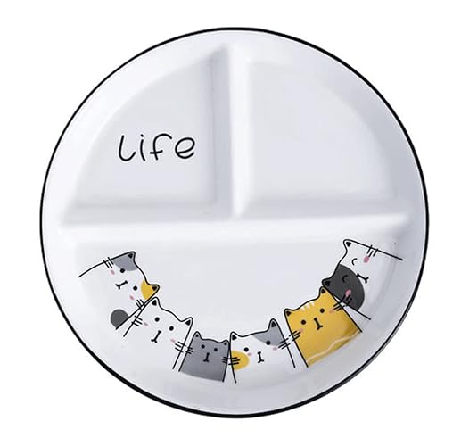 Ceramic Cartoon Cat Round Divided Dinner Luncheon Salad Plate - A