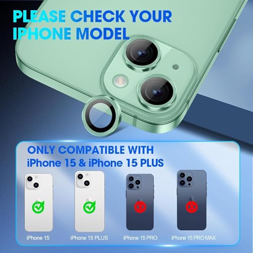 Image of Skinomi Camera Lens Protector Compatible with iPhone 15 plus [Anti-Scratch] Premium Tempered Glass Film Aluminum Alloy Lens Ring Cover, Green Titanium