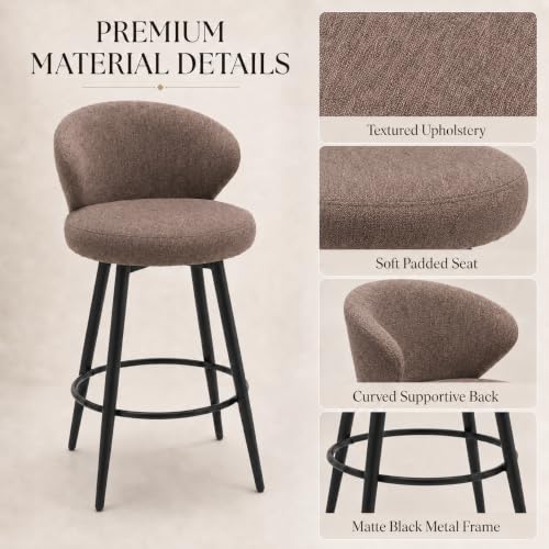 Image of Bar Stools Set of 3, 360 Swivel Breathable Fabric Kitchen Counter Height Stools, 26 inch Upholstered Bar Chair for Kitchen Islands, Restaurant,Brown