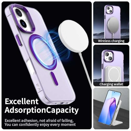 Image of Elzzi Translucent Matte Back Cover for iPhone 17 Case, Shockproof Anti-Fingerprint Phone Cover with Magnetic Wireless Charging, MagSafe Compatible Protective Case for Men & Women (Lavender)