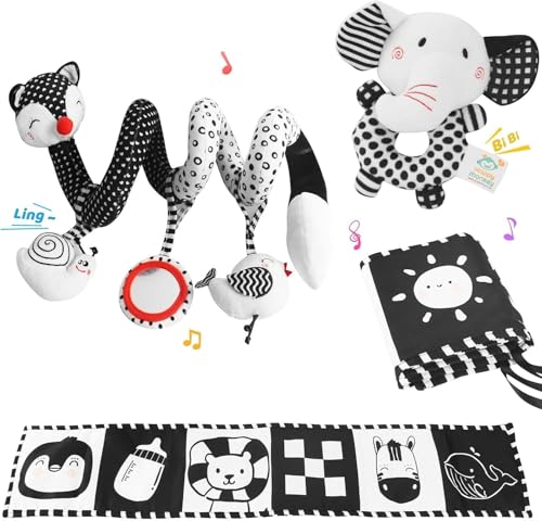 Image of VIESMUMU Car Seat Toys Hanging, Black and White Baby Toys with Car Seat Toys Rattle Toys for Infant 3-6 Months