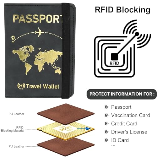 Image of Storite 2Pk RFID Blocking PU Leather Passport Holder,14.8x11Cm,Dark Grey | Travel Wallet , Document Organiser, For Men & Women