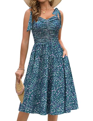 Image of Kranda Women 2026 Summer Casual Spaghetti Strap Sundress V Neck Sleeveless Flowy Boho Floral Midi Dress with Pockets