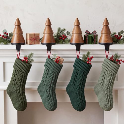 Novabright 4 Pack Wooden Christmas Tree Stocking Holder for Mantle, Natural image 5