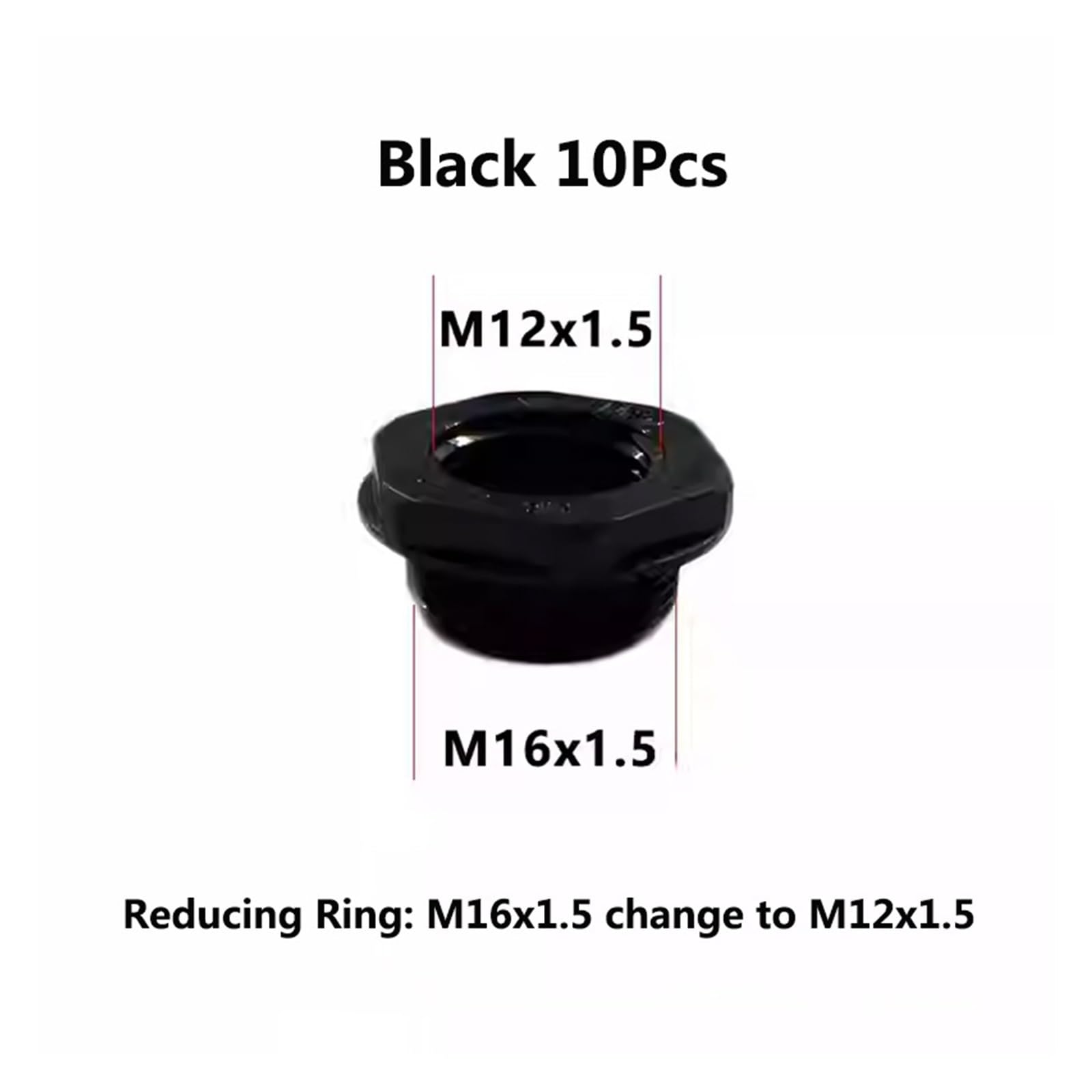 10 piezas de anillo reductor de nailon for conversión de rosca interna, rosca externa, conector de cobre, M25 a M20, junta de cambio de rosca métrica(M16 to M12 BK 10pcs)