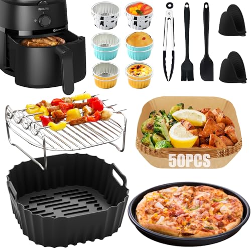 Accesorios Freidora de aire, Moldes Silicona Freidora de Aire Para Philips Airfryer 2000-Serie 4.2L/Russell Hobbs 4L Reutilizables Accesorios Freidora de aire,para Air Fryer, Microondas, Horno