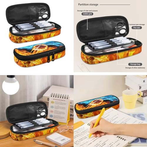 Lightweight School Backpack 3 Pieces Fire Flame Rugby Print Backpack with Waterproof Lunch Box Pencil Pouch Daypack School Bag Bookbag Backpack Set for Boy Girls 3 in 14