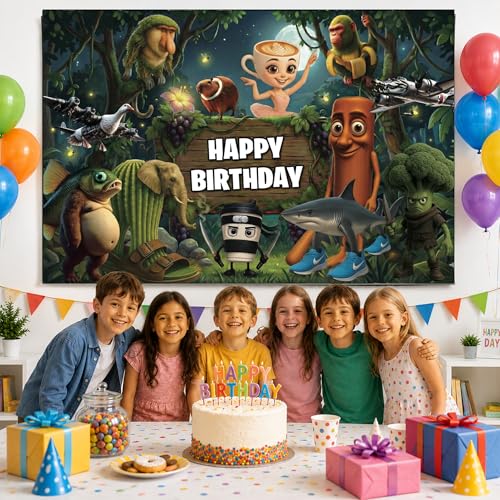 Image of IndoTribe Jungle Birthday Decorations 6x4ft Happy Birthday Backdrop Jungle Theme Birthday Party Decorations Themed Happy Birthday Banner for Boys