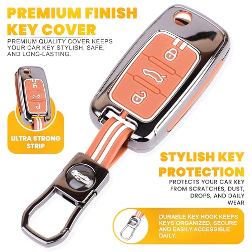 Image of Coll of Fest Premium Metal Key Cover Compatible with Volkswagen Polo | Vento | Jetta | Ameo | Passat | Skoda Rapid | Laura | Superb | Octavia | Fabia | Yeti | 3-Button Smart Flip Key