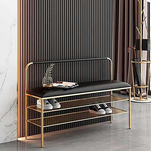 Banc à chaussures moderne 3 niveaux en similicuir et métal pour l'entrée