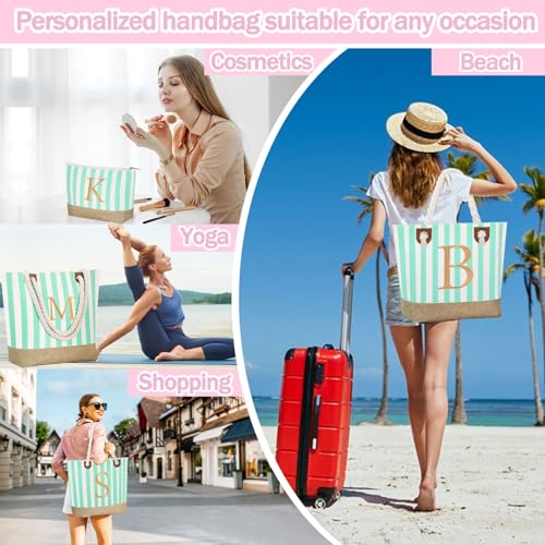 Image of GhvyenntteS Personalized Tote Bags for Women - Large Beach Bag & Makeup Bag, Birthday Gifts for Women Bridal Wife Mom Grandma Teacher Friend