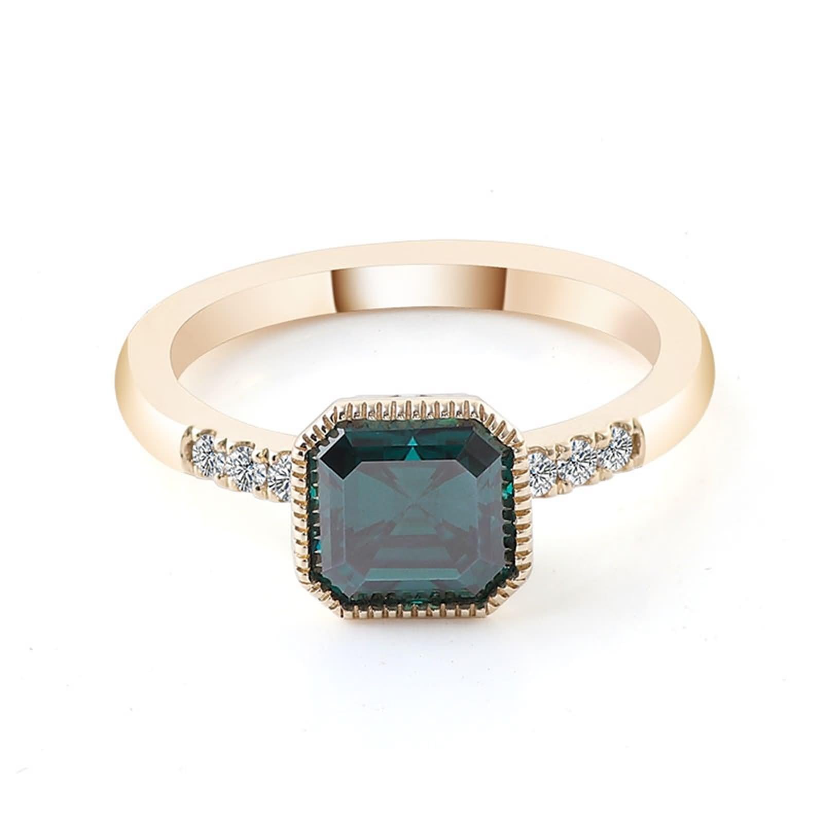 Anillos para mujer dedo medio, anillo de boda cuadrado con verde esmeralda fabricada en laboratorio