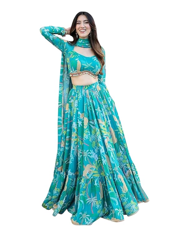 Women's Semi-Stitched Digital Print Georgette Gathered Lehenga-image-31