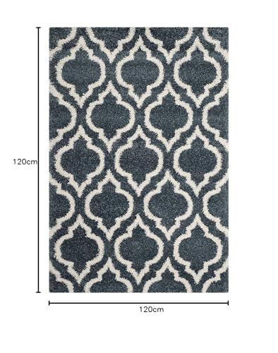 Image of Moroccan Design Microfiber Hand Woven Shaggy Carpet Collection with 2 inch Pile Height Carpet for Living Room Size 4x4 feet Round coular Teal /Ivory