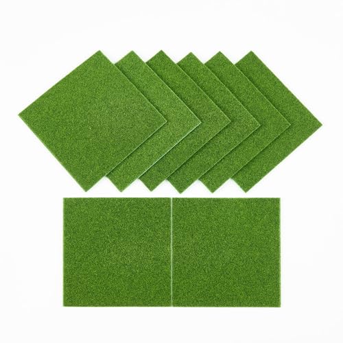 8 Pcs 6 X 6 Inch Fake Grass Decor for Crafts Premium Realistic Artificial Grass for Miniature Ornament Projects Model Turf Grass for DIY Fairy Garden Accessories Dollhouse Diorama & Decor Kit