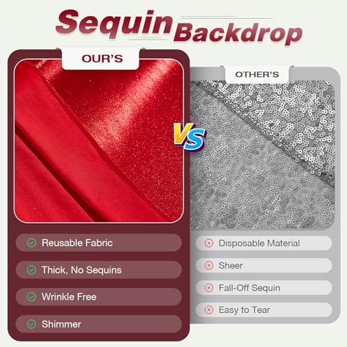 Image of 20x10 ft Wrinkle Free Red Sequin Backdrop Curtain for Parties-Thick Not Fall-Off Glitter Backdrop Drapes-2 Panels 5x10ft Shimmer Photo Back Drop Cloth for Wedding Birthday Photography Background