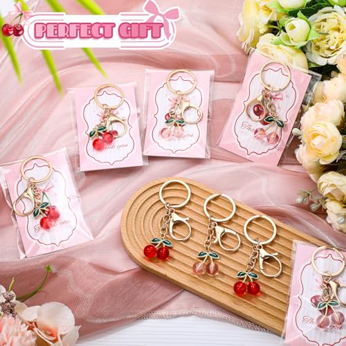 Sureio 20 Sets Cherry Keychain Party Gift Cherry Keyring Bulk Charm Accessories Souvenir for Women Guests Baptism - Thumbnail 4
