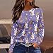 Tie Dye Easter Shirt,Women Fashion Split Hem Shirt Casual Funny Bunny Print Crew Neck Long Sleeve Top Easter Day T-Shirt（01-Purple,X-Large）