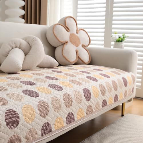 Image of HOKIPO 'HomeHues Series' Printed Quilted Sofa Cover Mat for 2 Seater Sofa, Brown Polka Dot (IN-807-D4*1)