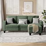 VICTONE Sectional Sofa Couch, 3 seat L-Shaped Sofa with Movable Ottoman Small Couch for Small Apartments, Living Rooms and Offices (Corduroy, Green)