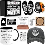 NVTROVI 11 PCS Step Dad Gift with 11 Oz Ceramic Cup, Acrylic Desk Plaque Sign, Hat, Socks, Tape Measure, Christmas Gifts, Bonus Dad Gifts, Birthday, Father's Day Gift from Stepchild