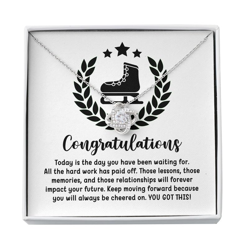 Figure Skating Necklace Silver Plated Love Knot Mahogany - Congratulations Figure Skating - Figure Skater Gifts Jewelry Gifts For Teens Girls Ice Skating Trainer Gymnastics Ice Skater