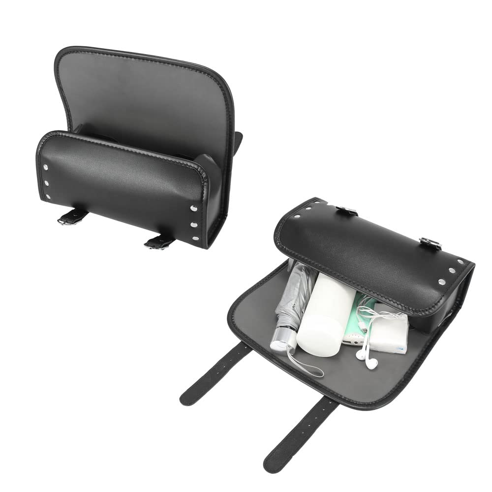 Universal Motorcycle Handlebar Tool Bag - Waterproof PU Leather, Mounts On Handlebars Or Forks (Black) - View #8