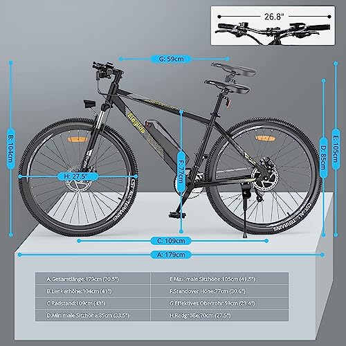 Foto von Eleglide M1 Plus E-Bike Damen Herren E-Mountainbike 27,5 Zoll Elektrofahrrad mit 36V 12.5Ah Abnehmbarer Akku, EU-konform E Fahrrad 21 Gänge 250W Hinterradmotor, LED Licht