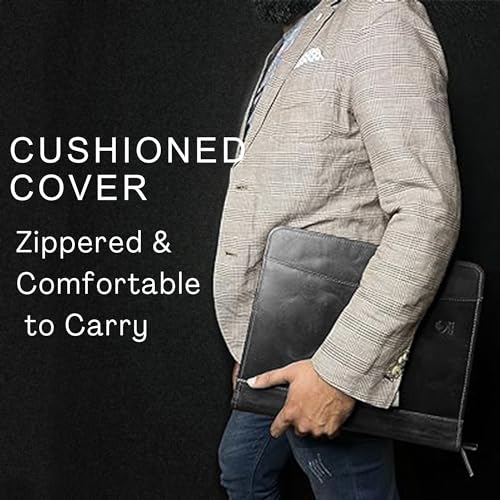 Image of Rustic Town Leather Padfolio for Men Art Business Portfolio Bag - Resume Portfolio Folder Document File Folder for Certificates (Black)