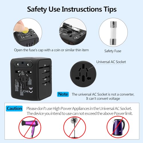 Image of JMFONE Universal Travel Plug Adapter 5 in 1 Charger, European Travel Plug Adapter 2xUSB-A and 2xUSB C Wall Charger with Worldwide AC Outlet,International Power Adapter for Europe USA UK AUS Asia