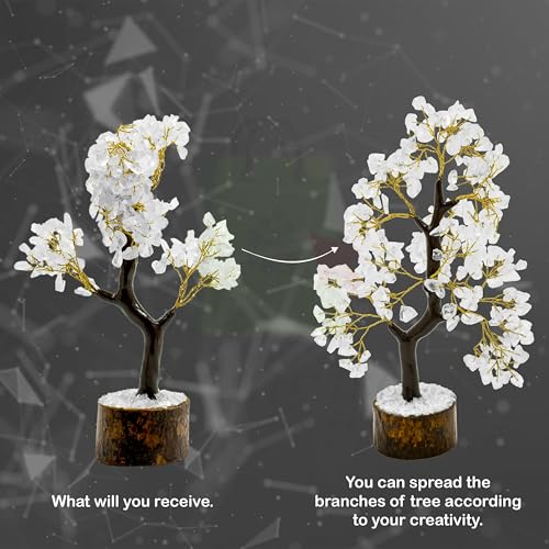 Image of Clear Quartz Crystal | Size 9-10 Inch | 300 Beads | Crystal Bonsai Tree Showpiece for Home Decor Vastu Gift Items | Healing Crystals Tree |Pack of 1