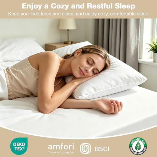 Image of King Size Mattress Protector Waterproof 2 Pack Washable Mattress Cover Breathable Fitted Bed Pad Noiseless Plastic Protection Up to 18 inch Mattress Protector Soft(White)