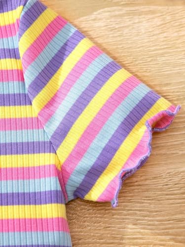 Floerns Girl's 3 Pack Striped Ribbed Knit T Shirt Crew Neck Short Sleeve Lettuce Trim Tee4