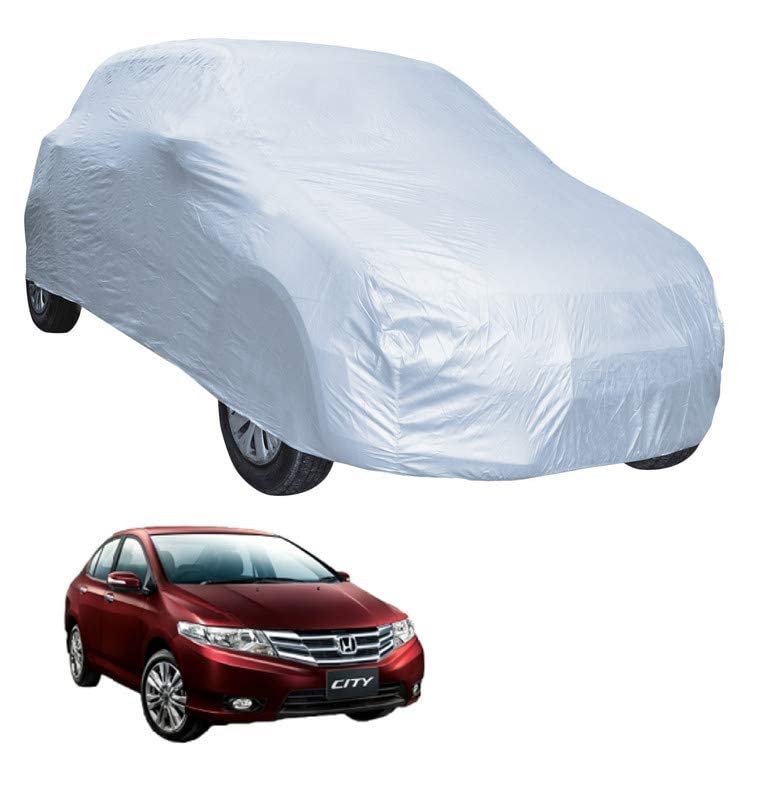 Image of Auto Hub Car Cover Compatible with City Old (Model: 2008-2019) with Mirror Pocket, Water Resistant, Triple Stitched, City Car Cover- Plain Silver