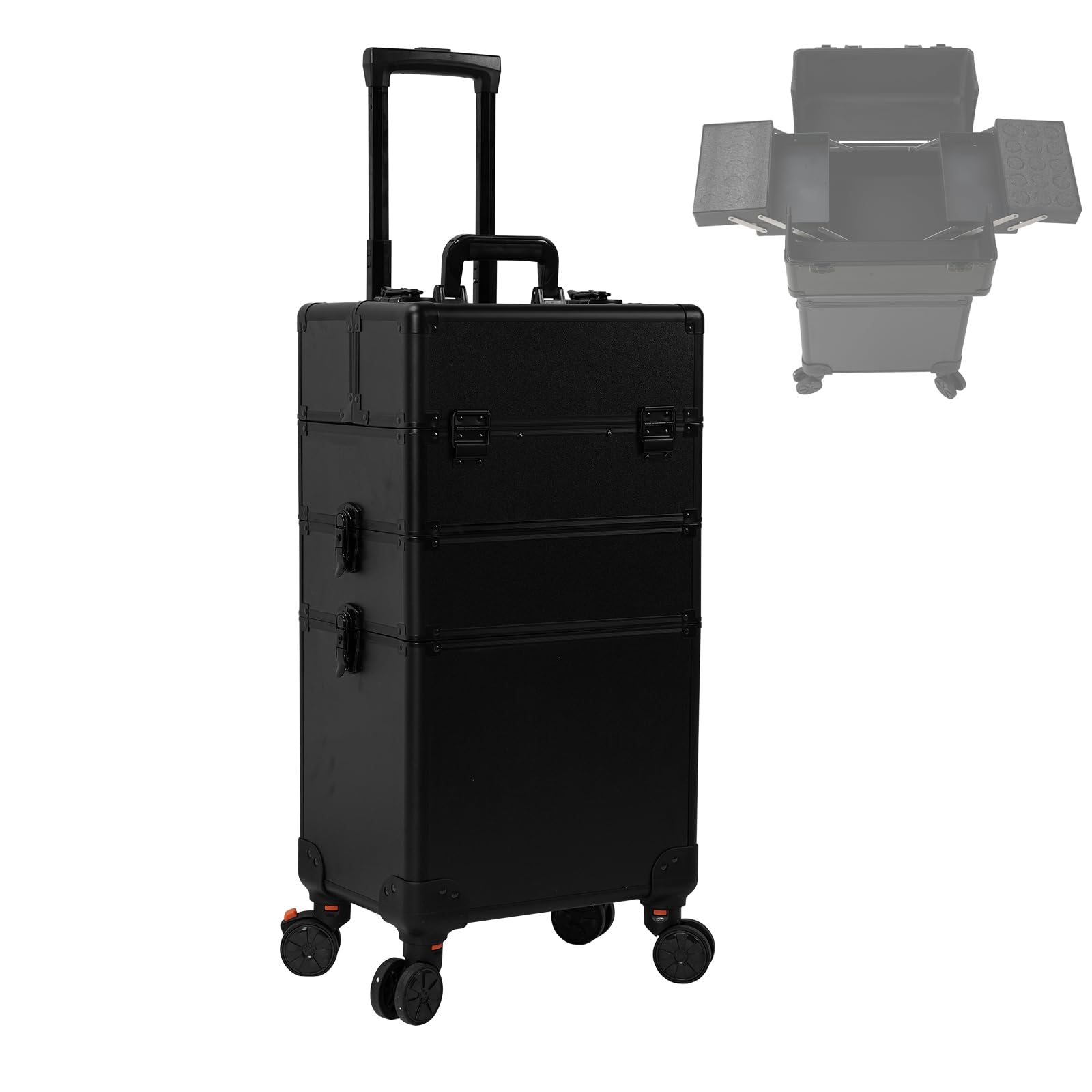 Elitzia ET931 Professioneller Make-up-Koffer auf Rädern, großer Roll-Kosmetik-Organizer mit faltbaren Schichten, Nagellackhalter, Make-up-Künstler, Nageltechniker, tragbarer Reise-Aufbewahrungskoffer