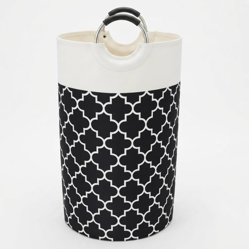 FAIRWAYUK Foldable Laundry Basket - 82L Large Collapsible Laundry Baskets with Strong Handle, Double Layer Strong Fabric Clothes Laundry Hamper Bin Bag, Black (74x38cm)