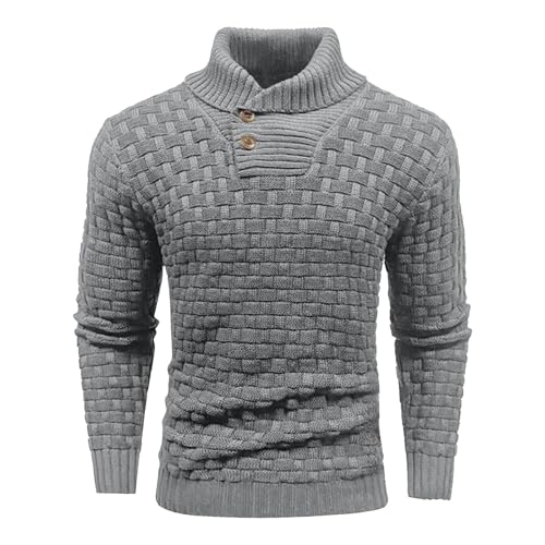 Men's Shawl Collar Pullover Sweater Long Sleeve Textured