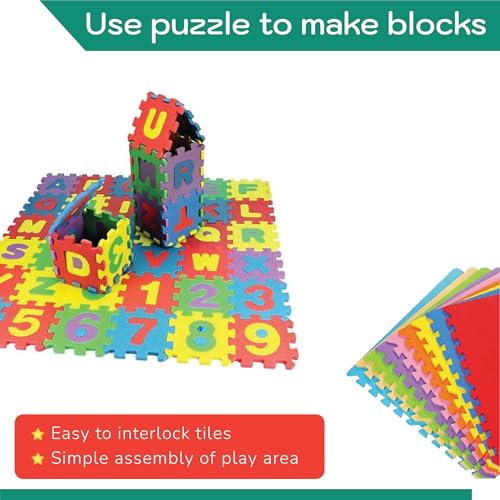 Image of EVA Foam 36 Pcs Soft Colorful Alphabet & Number Play Mat | Interlocking Floor Tiles for Kids, Toddlers & Babies | Educational Learning Blocks (A-Z, 0-9) | Safe, Non-Toxic Play Mat for Home