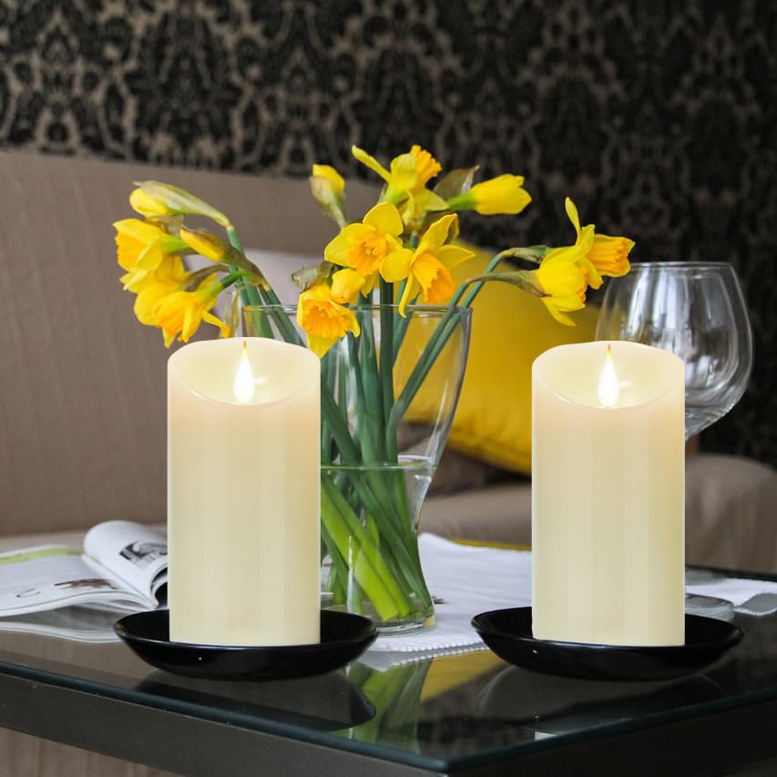 Image of Flameless Battery Operated LED Candles 3D Wick Remote Control 24-Hour Timer (Pack of 2)