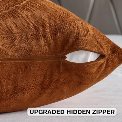 Image of FUTEI Pack of 2 Velvet Throw Pillow Covers 12x20 Inch Soft Embossed Leaf-Relief Textured Decorative Lumbar Pillowcases Modern Natural Farmhouse Accent for Couch Bed Living Room, Rust