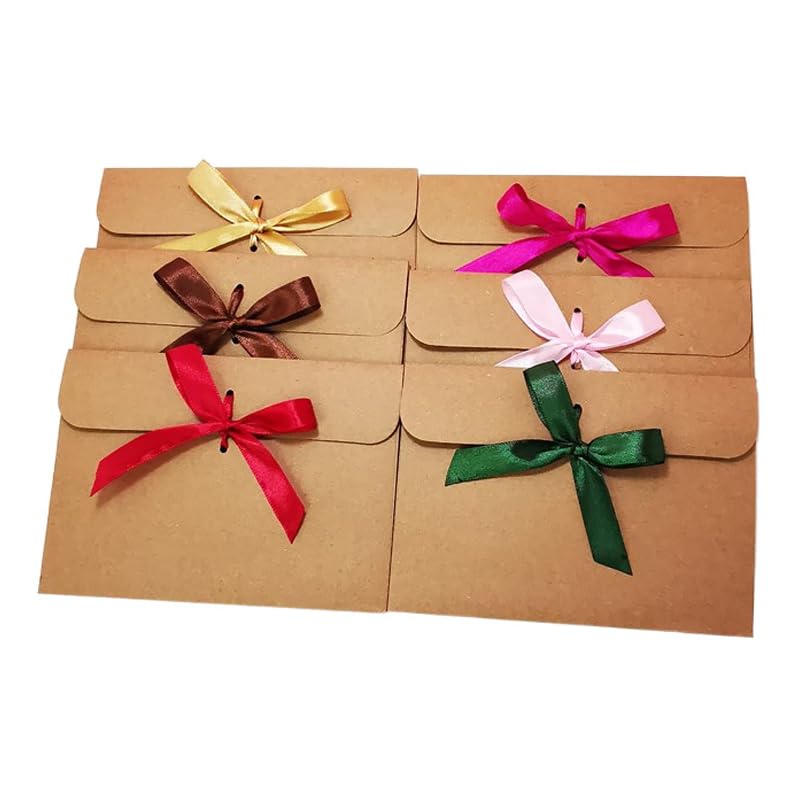 30 peças vintage kraft fita envelope, envelope de papel kraft, envelope de fita vintage, com 30 fitas, para convites, cartas, aniversários ou cartões natalícios feitos à mão (6 cores)