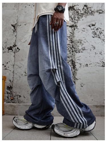 Men's Striped Wide Leg Sweatpants Drawstring Waist Casual Baggy Pants Hippop Streetwear2